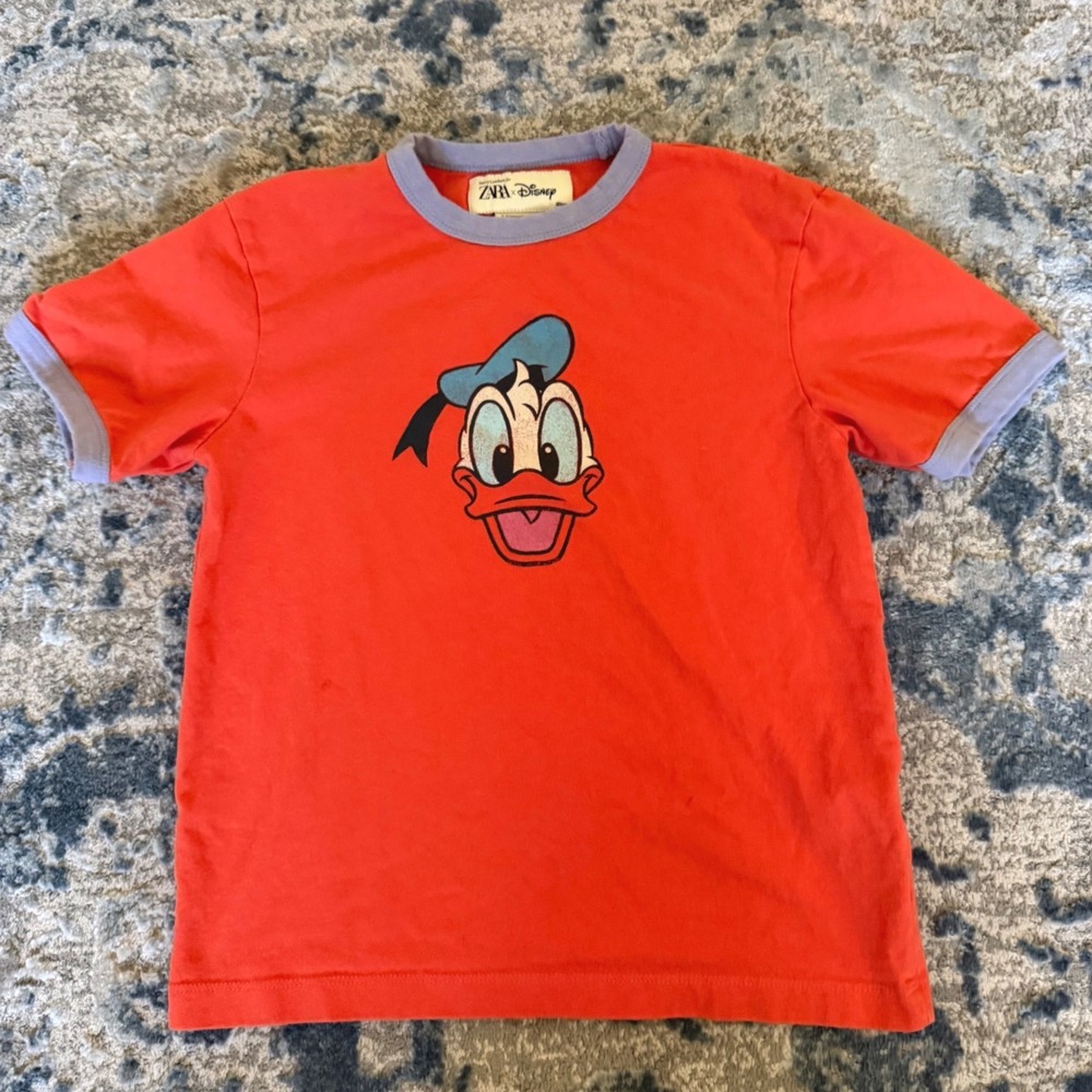 Zara Disney Donald Duck Ringer T-Shirt Retro Size 7-8 Youth